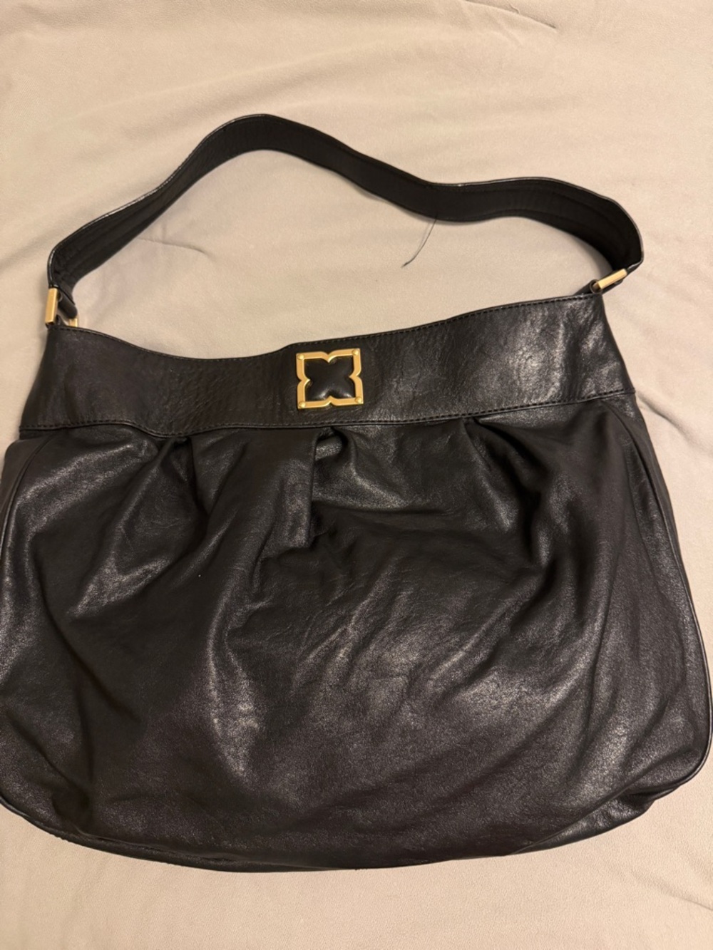 BCBGMaxAzria Black Leather Shoulder Bag with Gold Hardware